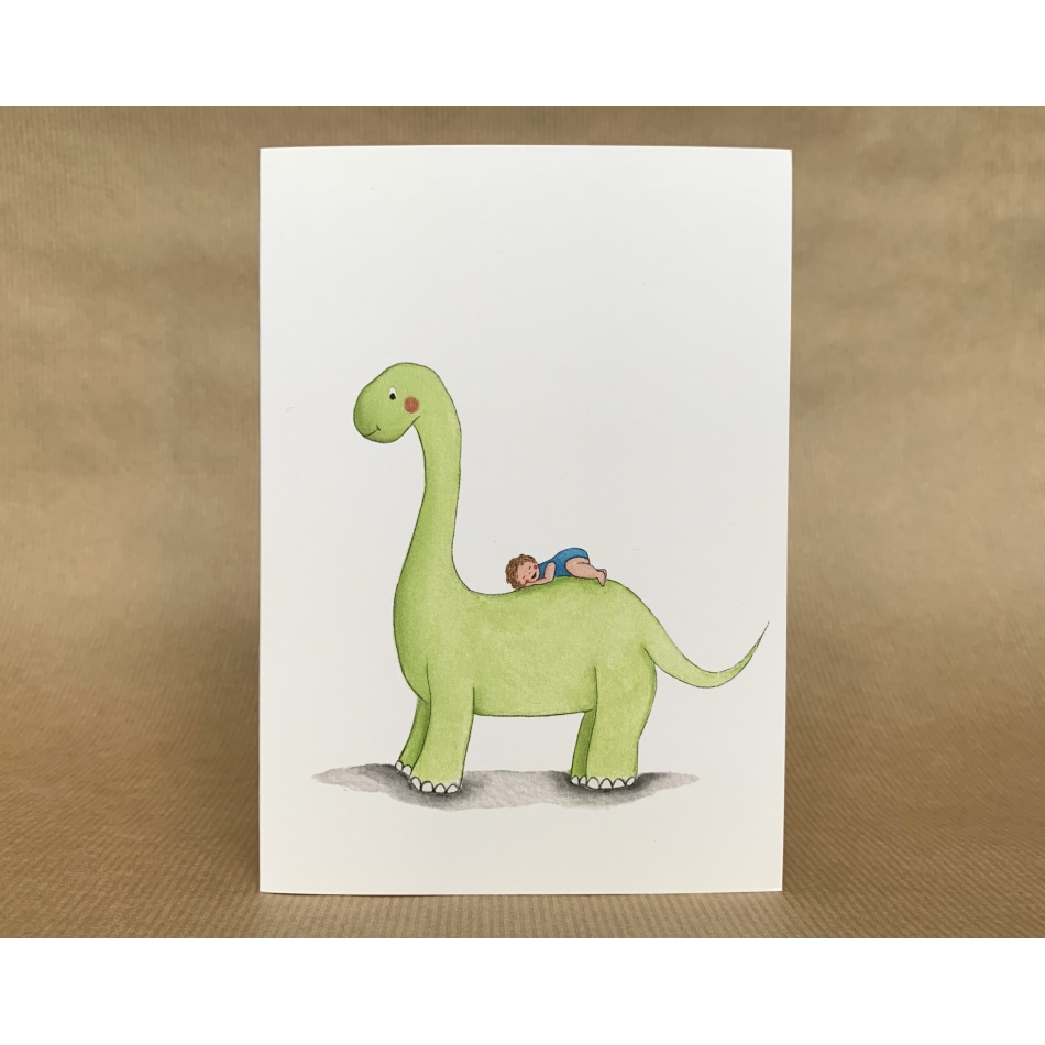 Dubbele kaart baby op dino blauw 